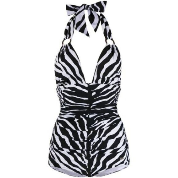 DOLCE & GABBANA Women One-piece Zebra Print & Plunging Neckline Swimsuit Size S - Picture 1 of 13